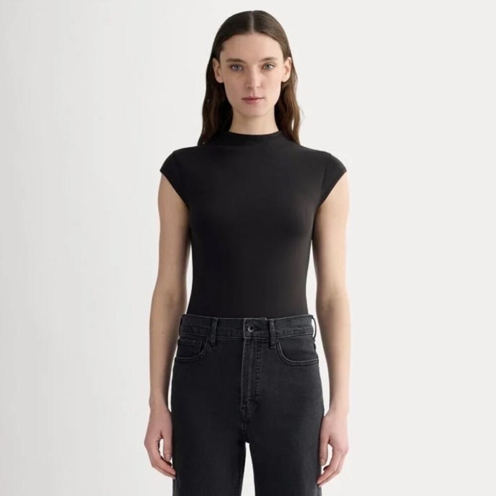 Everlane The Form Funnel Neck Bodysuit Black Size Medium NWT